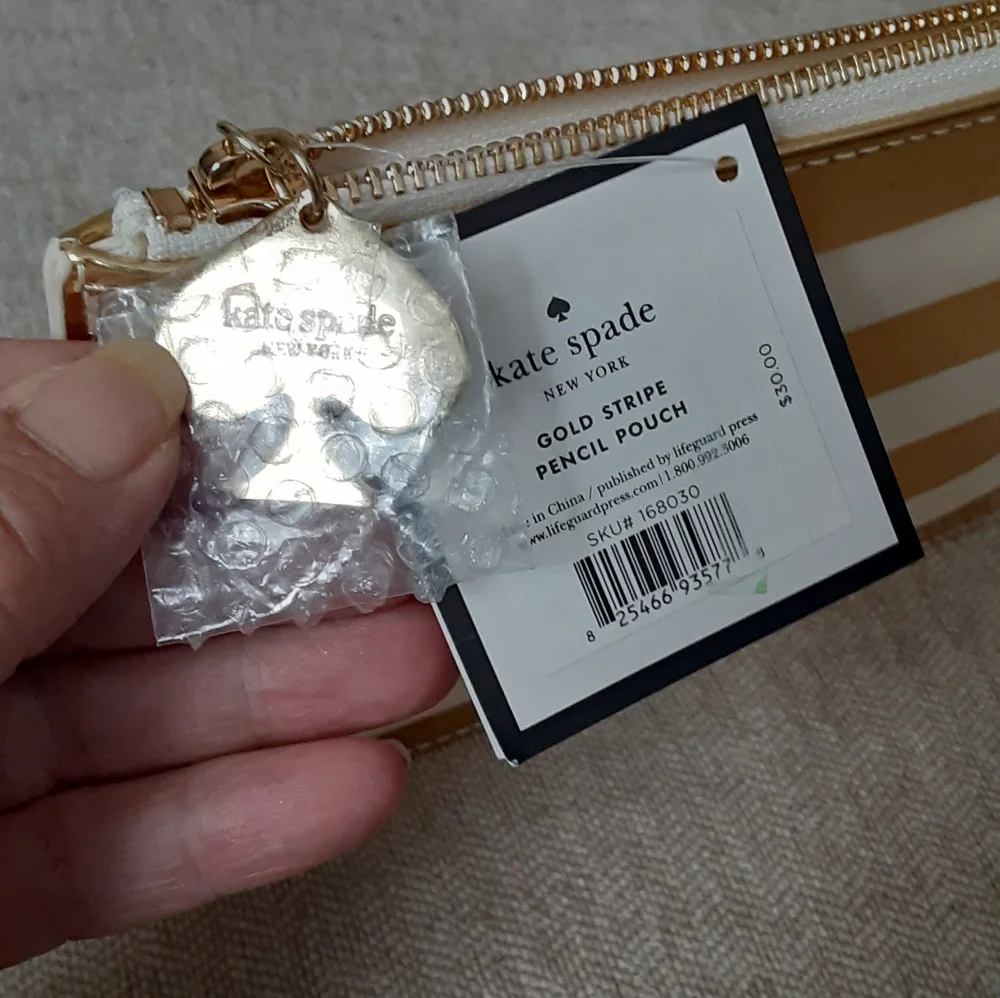 Kate Spade gold stripe pencil pouch
